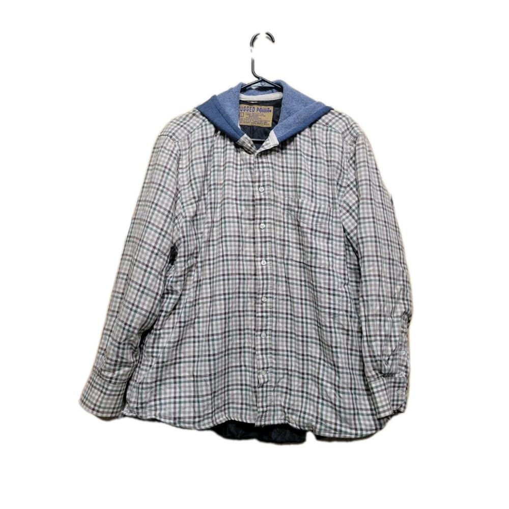 Rugged Point Button Flannel Hoodie Lined Mens XL